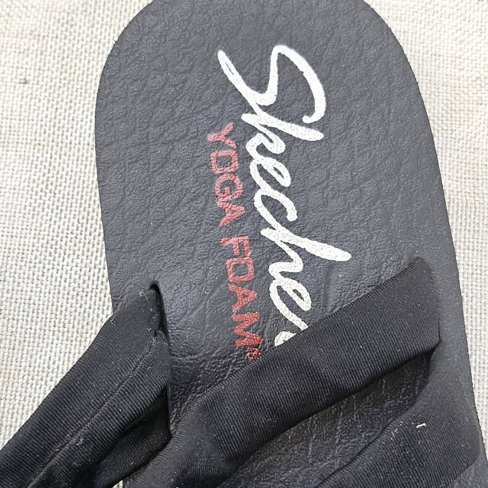 Skechers Bobs Knotted Fabric Ankle‎ Strap Sandals Black Yoga Foam Comfort Womens - Picture 2 of 5